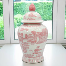 Load image into Gallery viewer, Pink &amp; White Chinoiserie Ceramic Jar 18&quot;-local pick up only
