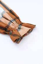 Load image into Gallery viewer, Plaid Pattern Collared Neck Ruffled Sleeve Shirt Dress: Khaki / 65%Polyester+35%Cotton
