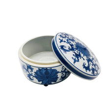 Load image into Gallery viewer, Blue &amp; White Chinoiserie Round Ceramic Box - Lotus
