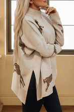 Load image into Gallery viewer, Parchment Lively Cheetah Print High Neck Split Hem Sweater
