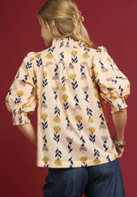Load image into Gallery viewer, Floral Ruffle Trim Puff Sleeve Blouse

