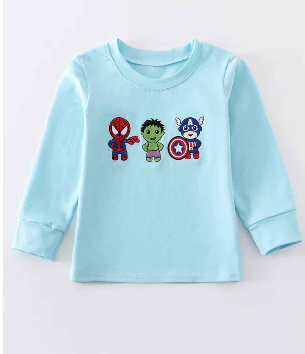 Blue Character Embroidery Boy shirt