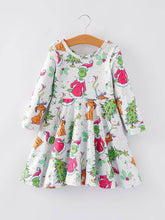 Load image into Gallery viewer, Christmas Character Christmas Tree Print Girls Dress
