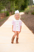 Load image into Gallery viewer, Proper Pumpkins Pink Gingham A-Line Dress and Bloomer Set with Pumpkin Embroidery
