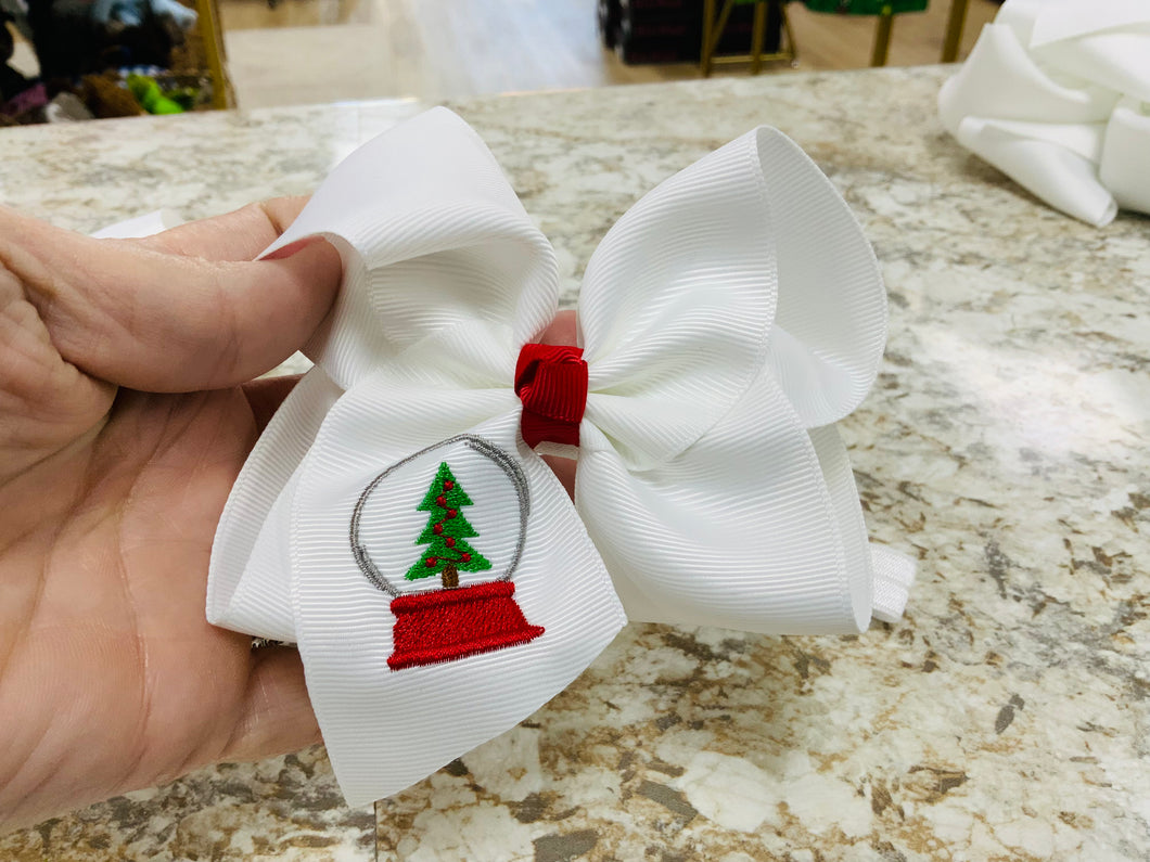 Christmas tree snow globe 4 inch hair bow with detachable headband