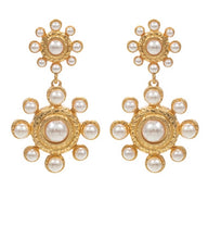 Load image into Gallery viewer, Hammered Gold &amp; Pearl Southern Statement Earrings
