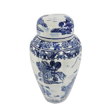 Load image into Gallery viewer, Blue &amp; White Chinoiserie Ceramic Urn Jar 16&quot;
