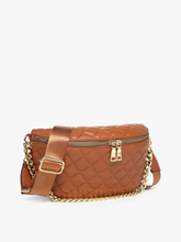 Load image into Gallery viewer, M2402 Sylvie Quilted Belt Bag w/ Chain Strap: Brown
