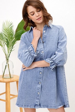 Women’s ruffle sleeve long denim blouse