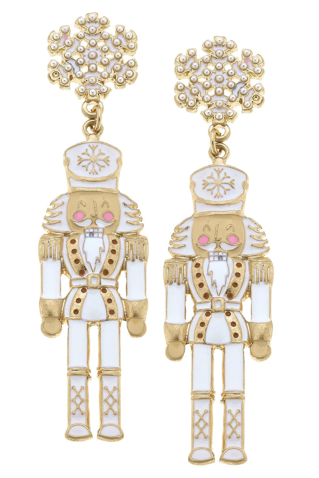 Pearl Studded Snowflake Enamel Nutcracker Earrings 25452e