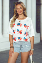 Load image into Gallery viewer, Patriotic Flag Bow Graphic Starry Round Neck T Shirt: White / L

