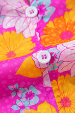 Load image into Gallery viewer, Floral Print Flounce Sleeve Notched Neck Blouse: Rose / 100%Polyester
