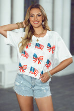 Load image into Gallery viewer, Patriotic Flag Bow Graphic Starry Round Neck T Shirt: White / L
