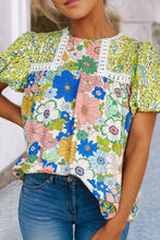 Load image into Gallery viewer, LDC Bubble Sleeve Lace Trim Floral Print Blouse|Multicolor
