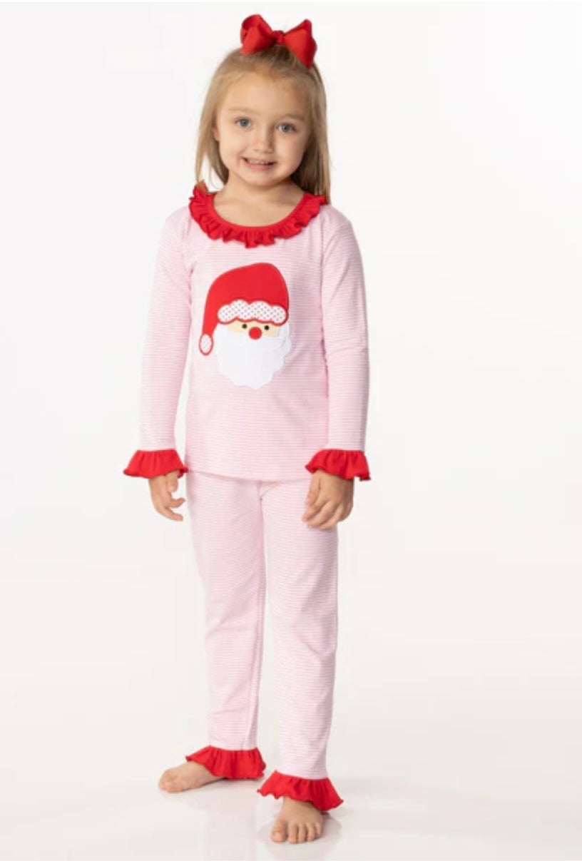 Santa Face Applique light skin ruffle pajama pant set