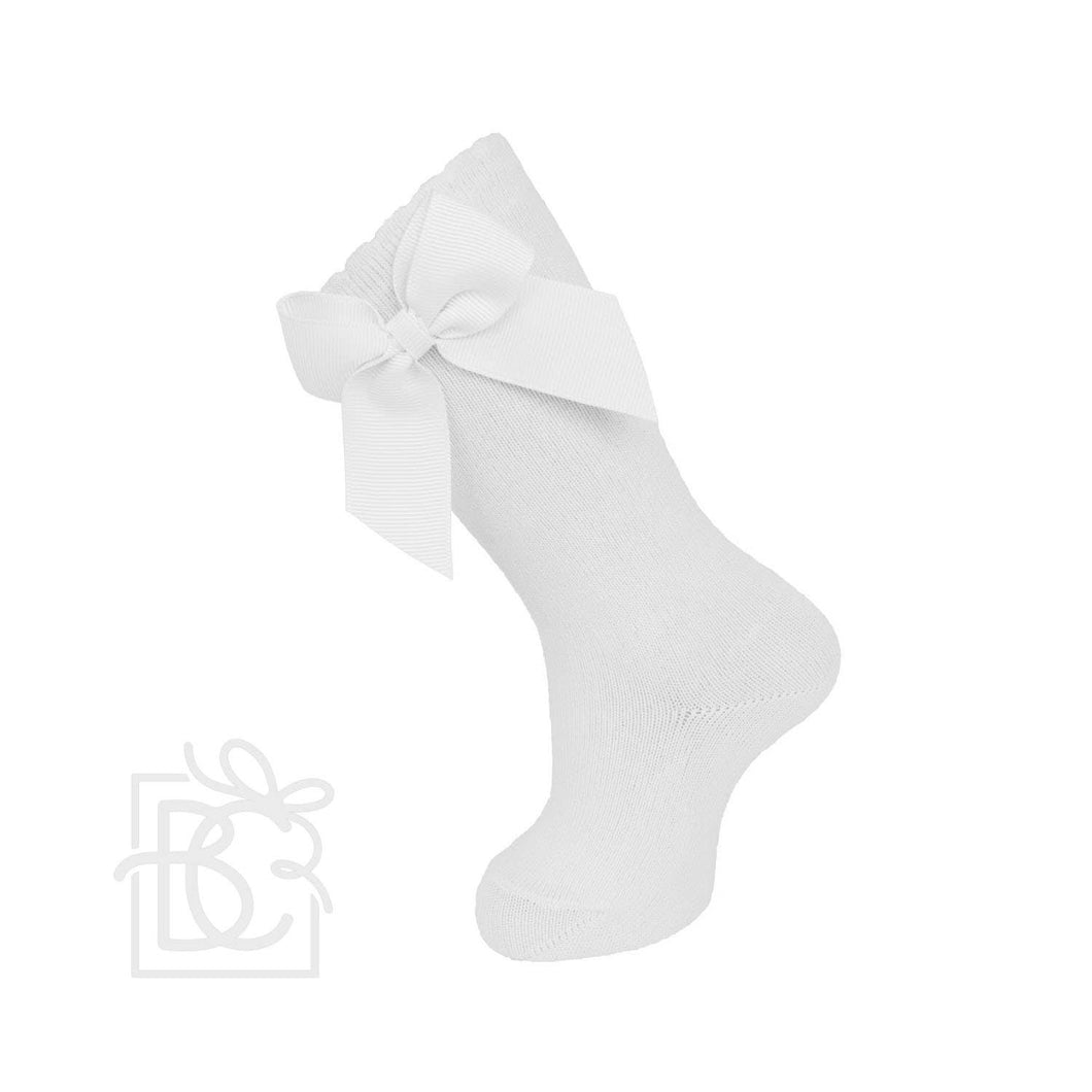 Knee Socks With Gross Grain Side Bow: White