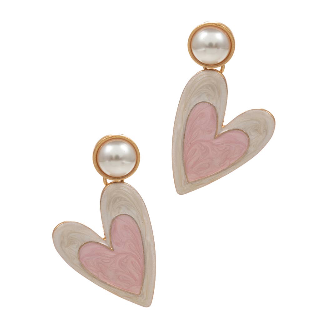 Two-Tone Enamel Heart Post Drop Earrings: IV / ONE SIZE