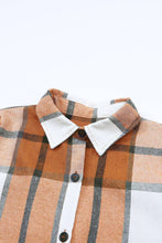 Load image into Gallery viewer, Plaid Pattern Collared Neck Ruffled Sleeve Shirt Dress: Khaki / 65%Polyester+35%Cotton
