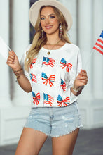 Load image into Gallery viewer, Patriotic Flag Bow Graphic Starry Round Neck T Shirt: White / L
