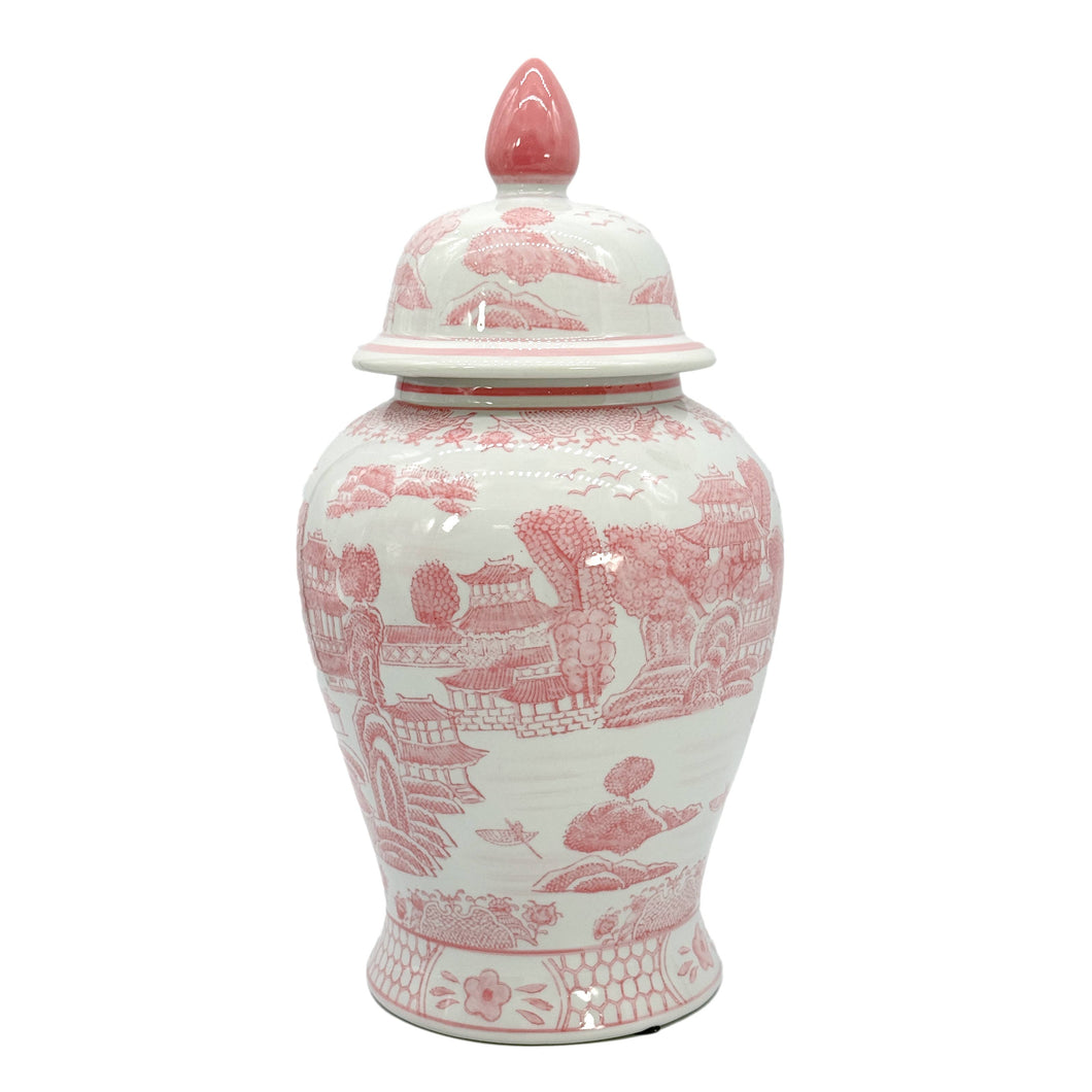 Pink & White Chinoiserie Ceramic Jar 18