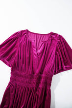Load image into Gallery viewer, Velvet Shirred Waist Tiered Maxi Dress: Red Dahlia / 95%Polyester+5%Elastane
