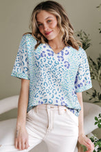 Load image into Gallery viewer, Mixed Leopard Print V Neck Short Sleeve Blouse
