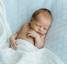 Load image into Gallery viewer, Blue Diamond Pointelle Knit Blanket by Feltman Bros.
