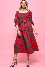 Load image into Gallery viewer, Tartan Plaid Midi Dress: Red
