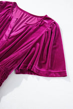 Load image into Gallery viewer, Velvet Shirred Waist Tiered Maxi Dress: Red Dahlia / 95%Polyester+5%Elastane
