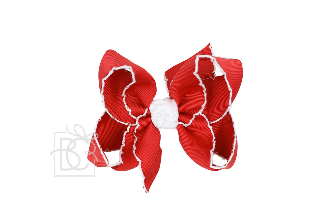 Crochet Edge Bows (Red & White): 3.5