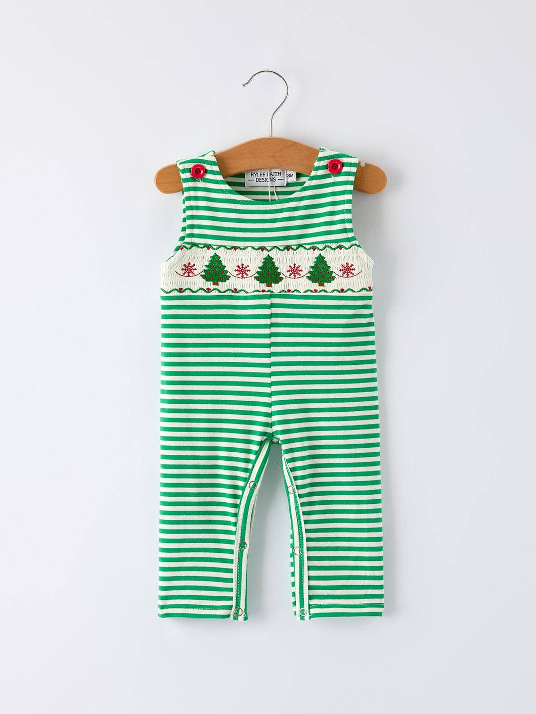 Christmas Tree Smocked Green Stripe Baby Boy Romper