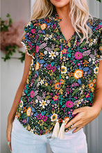 Load image into Gallery viewer, Women Tropical Floral Print Lace Ruffle Sleeve Blouse | S-XL: Missy / Black / XL
