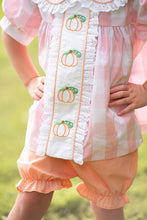Load image into Gallery viewer, Proper Pumpkins Pink Gingham A-Line Dress and Bloomer Set with Pumpkin Embroidery
