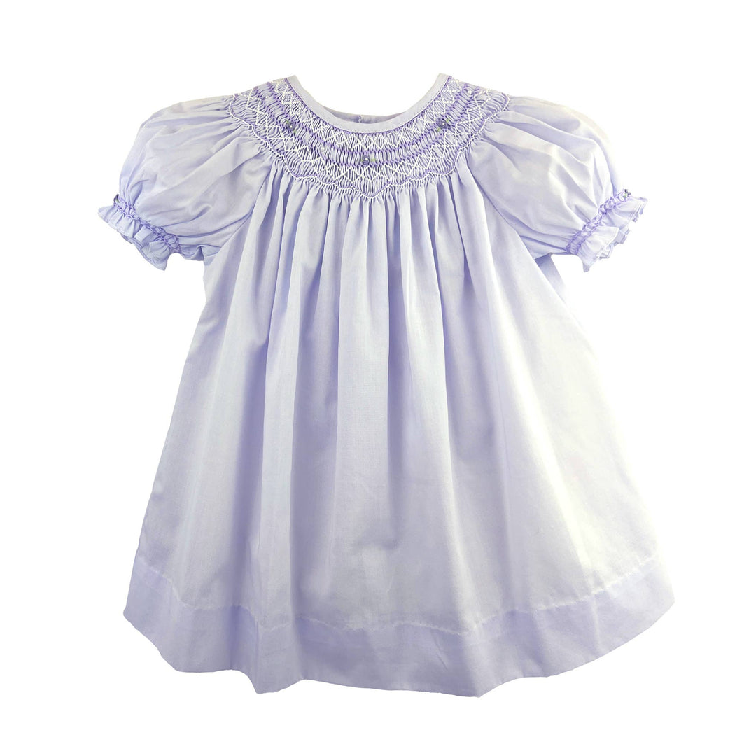 Bishop Smocked Dress with Pearls : Lavender / Newborn