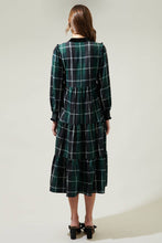 Load image into Gallery viewer, Sweet Beyond Long Sleeve Plaid Midi Dress: EMERALD-WHITE / XS
