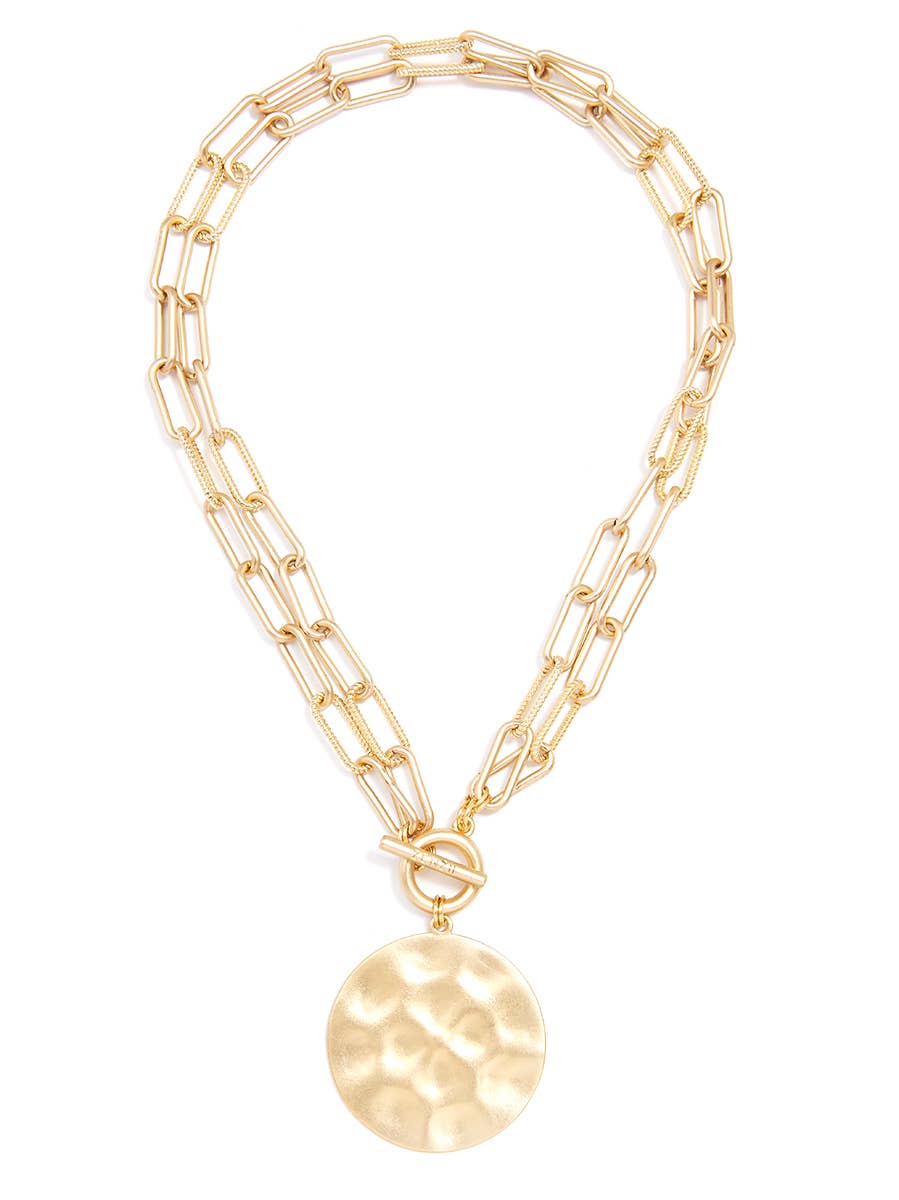 Double-Strand Gold Link Coin Necklace: Matte Gold