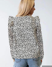 Load image into Gallery viewer, Black Leopard Floral Patchwork V Neck Ruffled Blouse
