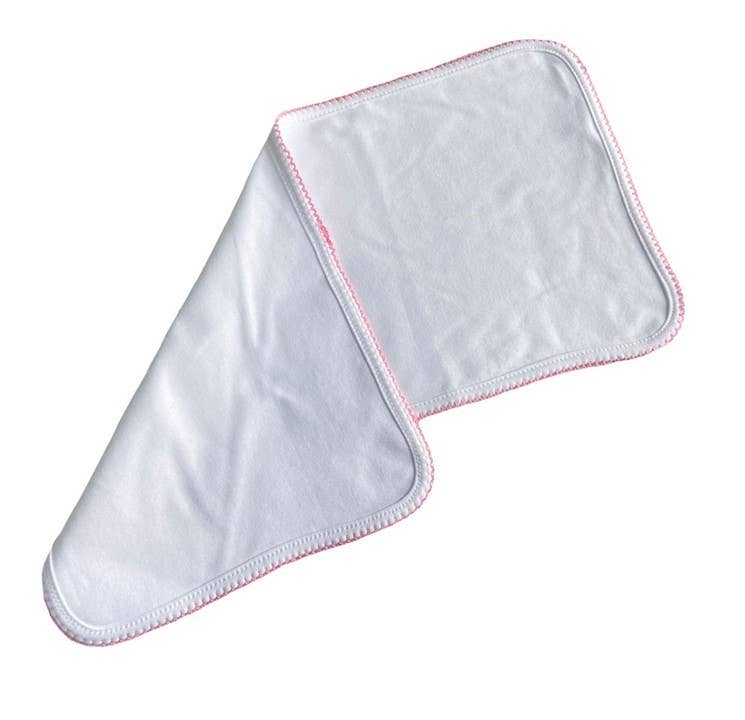 Burp (Picot Trim) Baby Gift, Hospital Gift, Embroidery: White with White trim