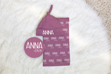 Load image into Gallery viewer, Baby Blanket Set Newborn Baby Swaddle with Hat Personalized : Lavender / Swaddle + Bow + Hat + Sign-Mindy Zietlow only
