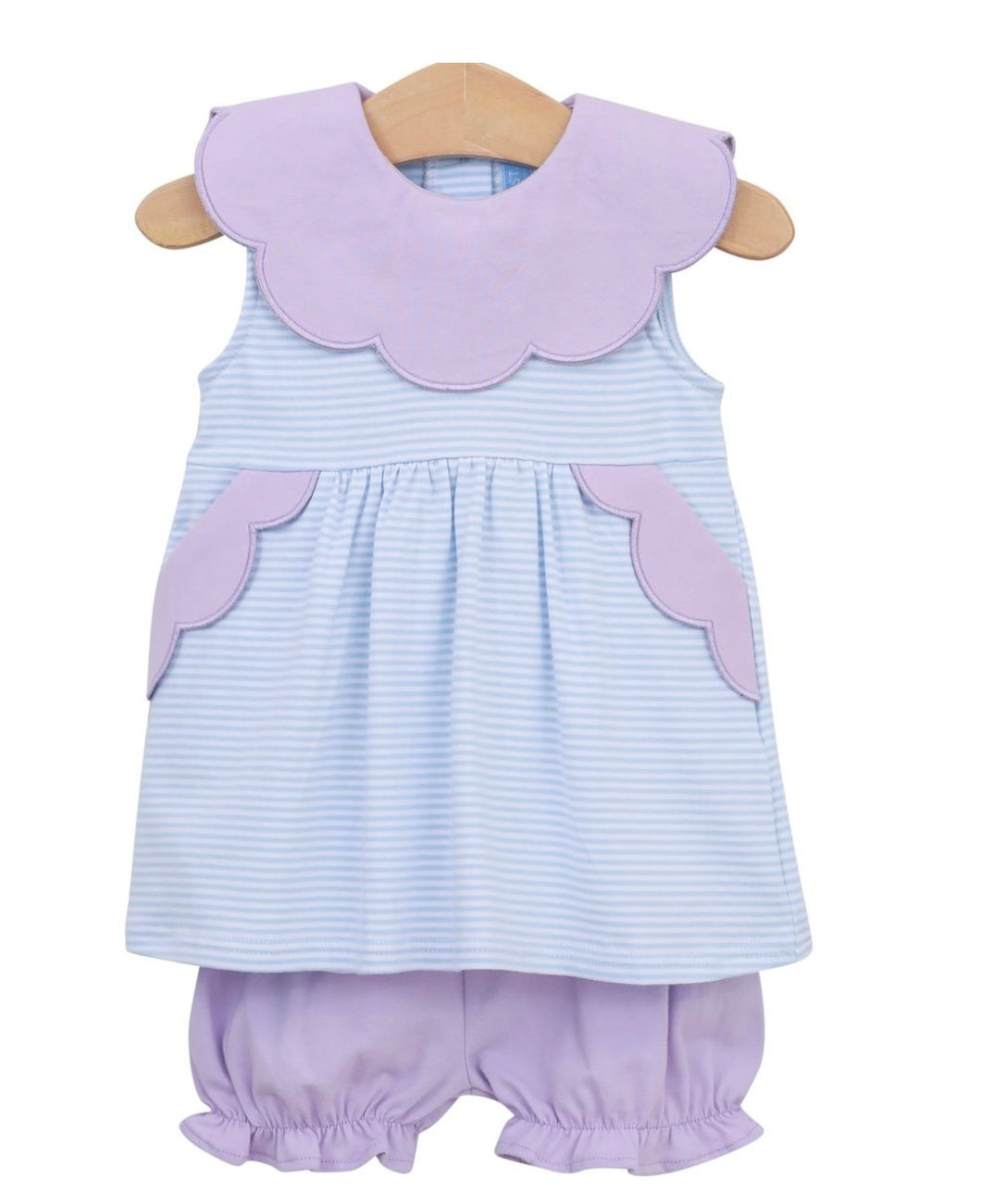 Penelope Bloomer Set- Light blue stripe/lavender