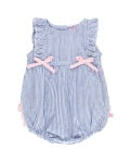Blue seersucker, classic ruffle romper by ruffle Butts
