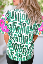 Load image into Gallery viewer, Teresa embroidered Sleeve Frilled Neck Printed Top/Multicolor: Green
