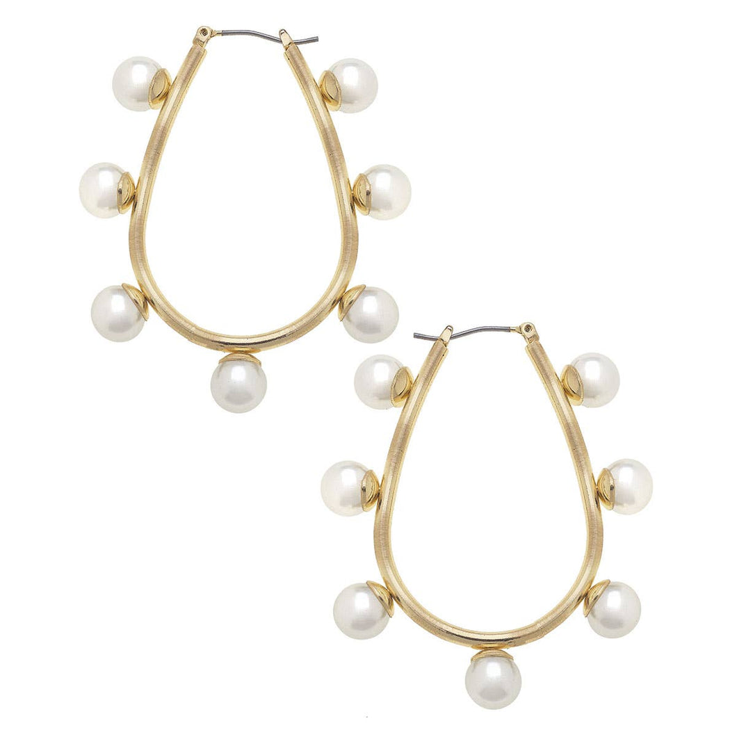 Allison Studded Pearl Teardrop Hoop Earrings in Ivory 25338e-iv