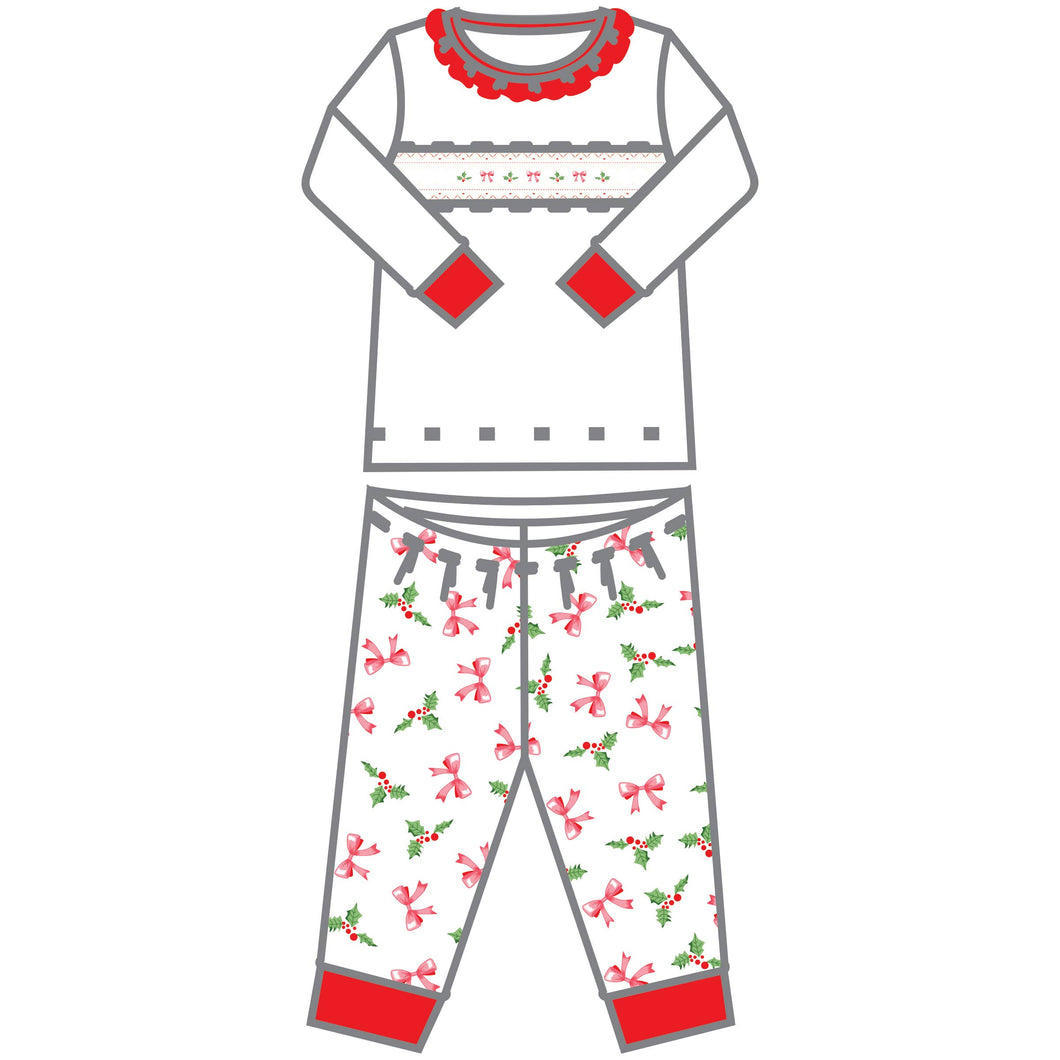 Chloe's Classics Smocked Ruffle Long Pajamas: Red