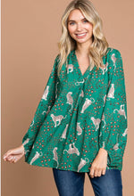 Load image into Gallery viewer, Green Printed Cheetah Print V Neck Flowy Blouse
