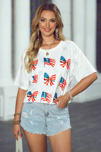 Load image into Gallery viewer, Patriotic Flag Bow Graphic Starry Round Neck T Shirt: White / L
