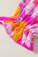 Load image into Gallery viewer, Floral Print Flounce Sleeve Notched Neck Blouse: Rose / 100%Polyester
