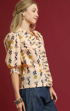 Load image into Gallery viewer, Floral Ruffle Trim Puff Sleeve Blouse
