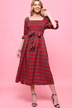 Load image into Gallery viewer, Tartan Plaid Midi Dress: Red
