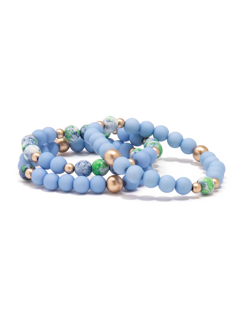 3-Strand Porcelain Pattern Beaded Bracelet: Light Blue